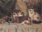 Henriette Ronner At Play oil on canvas